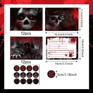 12x ZAPROSZENIA NA IMPREZĘ HALLOWEEN KOPERTA KARTKA NAKLEJKI J.NIEMIECKI