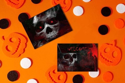 12x ZAPROSZENIA NA IMPREZĘ HALLOWEEN KOPERTA KARTKA NAKLEJKI J.NIEMIECKI 12x ZAPROSZENIA NA IMPREZĘ HALLOWEEN KOPERTA KARTKA NAKLEJKI J.NIEMIECKI