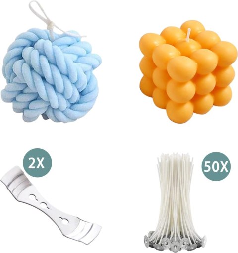 2x FOREMKA FORMA DO ŚWIEC MYDEŁ ŻYWICY SILIKONOWA KŁĘBEK KOSTKA 3D +KNOTY