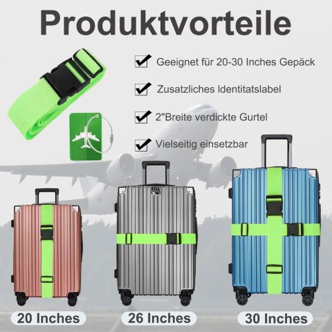 4xPASEK BAGAŻOWY DO WALIZKI ZIELONY CZARNY ZESTAW +ETYKIETY ZAWIESZKI