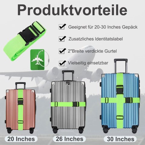 4xPASEK BAGAŻOWY DO WALIZKI ZIELONY CZARNY ZESTAW +ETYKIETY ZAWIESZKI