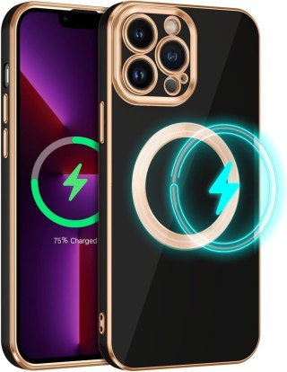 ETUI APPLE IPHONE 13 PRO MAX CZARNE MAGSAFRE ZŁOTA RAMKA WYTRZYMAŁE SOLIDNE