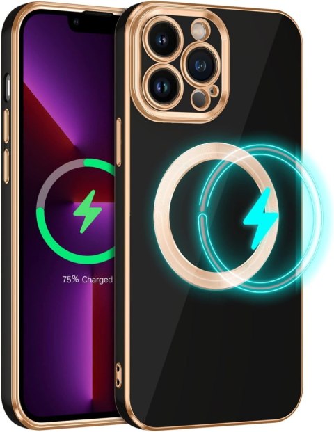 ETUI APPLE IPHONE 13 PRO MAX CZARNE MAGSAFRE ZŁOTA RAMKA WYTRZYMAŁE SOLIDNE
