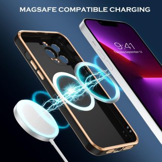 ETUI APPLE IPHONE 13 PRO MAX CZARNE MAGSAFRE ZŁOTA RAMKA WYTRZYMAŁE SOLIDNE