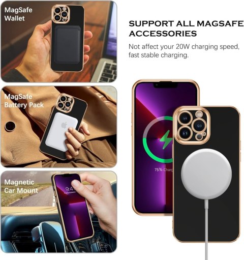 ETUI APPLE IPHONE 13 PRO MAX CZARNE MAGSAFRE ZŁOTA RAMKA WYTRZYMAŁE SOLIDNE