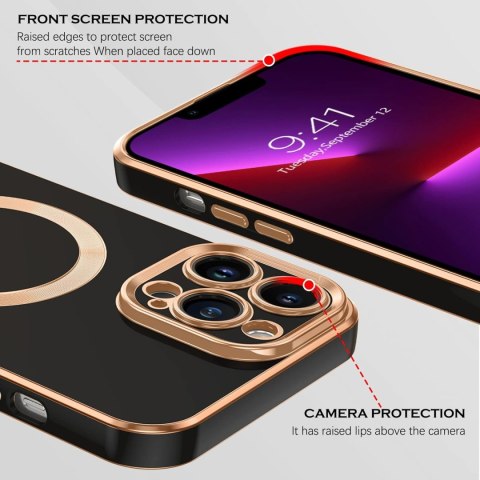 ETUI APPLE IPHONE 13 PRO MAX CZARNE MAGSAFRE ZŁOTA RAMKA WYTRZYMAŁE SOLIDNE