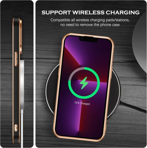 ETUI APPLE IPHONE 13 PRO MAX CZARNE MAGSAFRE ZŁOTA RAMKA WYTRZYMAŁE SOLIDNE