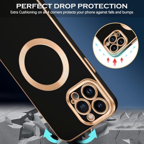 ETUI APPLE IPHONE 13 PRO MAX CZARNE MAGSAFRE ZŁOTA RAMKA WYTRZYMAŁE SOLIDNE