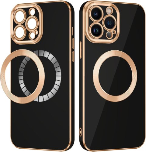 ETUI APPLE IPHONE 13 PRO MAX CZARNE MAGSAFRE ZŁOTA RAMKA WYTRZYMAŁE SOLIDNE