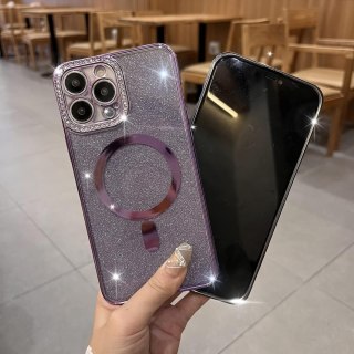 ETUI APPLE IPHONE 13 PRO MAX FIOLETOWE BŁYSZCZĄCE CYRKONIE MAGSAFE OCHRONNE