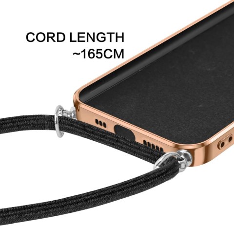 ETUI APPLE IPHONE 14/ 13 CZARNE ZŁOTA RAMKA RING +SMYCZ WYTRZYMAŁE OCHRONNE