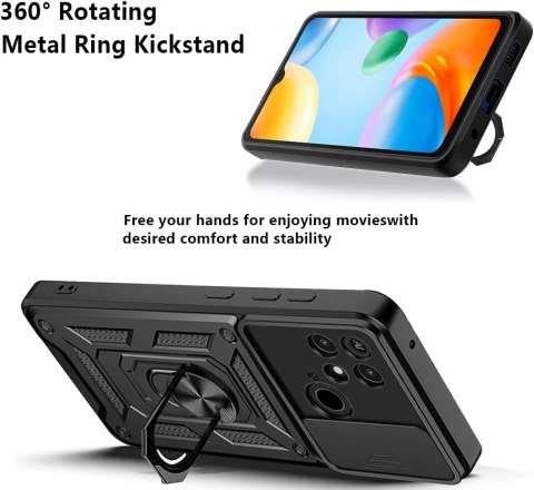 ETUI XIAOMI REDMI 10C CZARNE PANCERNE WYTRZYMAŁE OCHRONA APARATU +UCHWYT