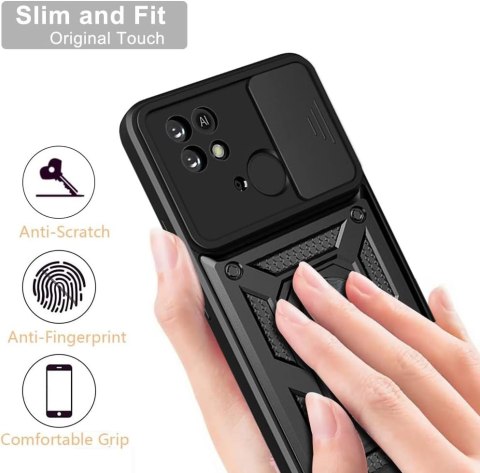 ETUI XIAOMI REDMI 10C CZARNE PANCERNE WYTRZYMAŁE OCHRONA APARATU +UCHWYT