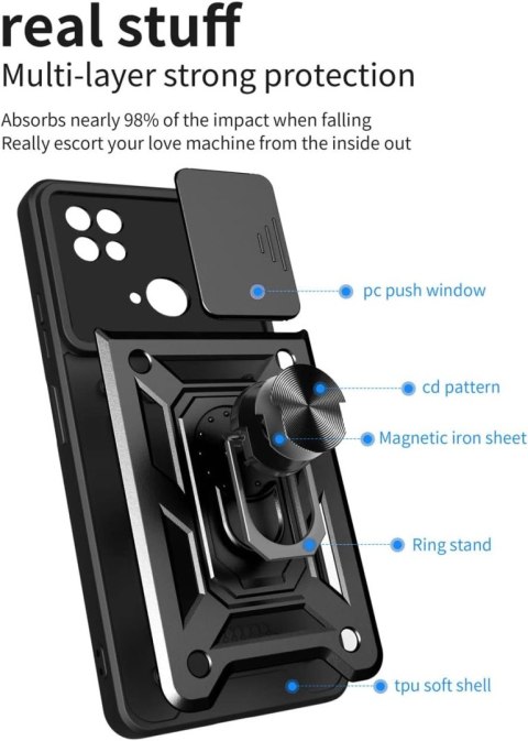 ETUI XIAOMI REDMI 10C CZARNE PANCERNE WYTRZYMAŁE OCHRONA APARATU +UCHWYT