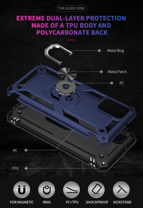 ETUI SAMSUNG GALAXY A03s PANCERNE NIEBIESKIE + PRZEZROCZYSTE + 2x SZKŁO