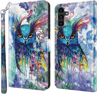 ETUI SAMSUNG GALAXY A34 5G SOWA KOLOROWE ZAMYKANE Z KLAPKĄ +SMYCZ