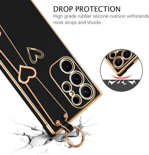 ETUI SAMSUNG GALAXY S23 ULTRA 5G CZARNE ZŁOTE SERDUSZKO Z UCHWYTEM +SMYCZ