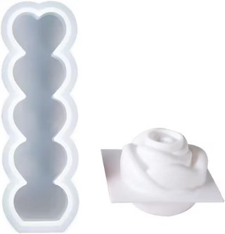 FOREMKA FORMA DO ŚWIEC MYDEŁ ŻYWICY SILIKONOWA RÓŻA 3D KOLUMNA SERC 2szt