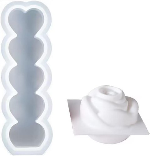 FOREMKA FORMA DO ŚWIEC MYDEŁ ŻYWICY SILIKONOWA RÓŻA 3D KOLUMNA SERC 2szt FOREMKA FORMA DO ŚWIEC MYDEŁ ŻYWICY SILIKONOWA RÓŻA 3D KOLUMNA SERC 2szt