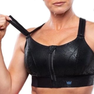STANIK SPORTOWY SHEFIT CZARNY Z NIEBIESKIM WĘŻOWY MOCNE PODTRZYMANIE REGULOWANY XL