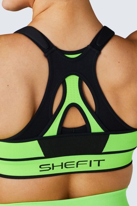 STANIK SPORTOWY SHEFIT NEON ZIELONY NISKIE PODTRZYMANIE 4XL