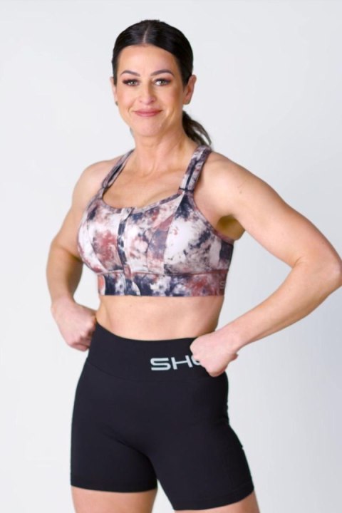 STANIK SPORTOWY SHEFIT TIE DYE BRĄZOWY MOCNE PODTRZYMANIE REGULOWANY S