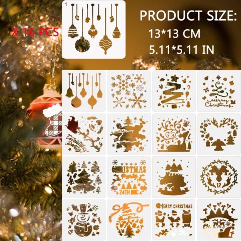 16x SZABLON DO RYSOWANIA MALOWANIA DEKORACJI ŚWIĘTA BOŻE NARODZENIE 13x13cm