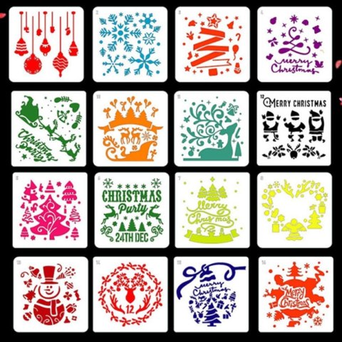 16x SZABLON DO RYSOWANIA MALOWANIA DEKORACJI ŚWIĘTA BOŻE NARODZENIE 13x13cm