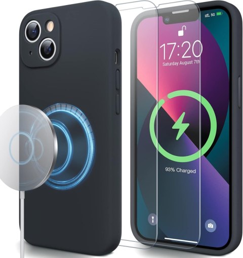ETUI APPLE IPHONE 13 CZARNE MATOWE MAGSAFE WYTRZYMAŁE 2X SZKŁO HARTOWANE