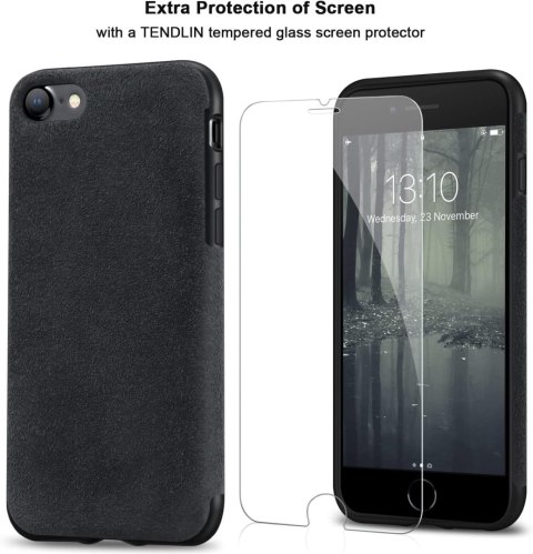 ETUI APPLE IPHONE SE 2022/2020 IPHONE 8 MATERIAŁOWE CZARNE + SZKŁO HARTOWANE