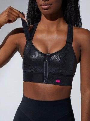 STANIK SPORTOWY SHEFIT CZARNY WĘŻOWY MOCNE PODTRZYMANIE REGULOWANY 2XL