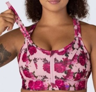 STANIK SPORTOWY SHEFIT RÓŻOWY W KWIATY MOCNE PODTRZYMANIE REGULOWANY 3XL