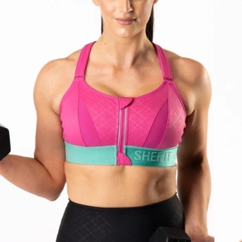 STANIK SPORTOWY SHEFIT RÓŻOWY Z ZIELONYM MOCNE PODTRZYMANIE REGULOWANY 5XL STANIK SPORTOWY SHEFIT RÓŻOWY Z ZIELONYM MOCNE PODTRZYMANIE REGULOWANY 5XL