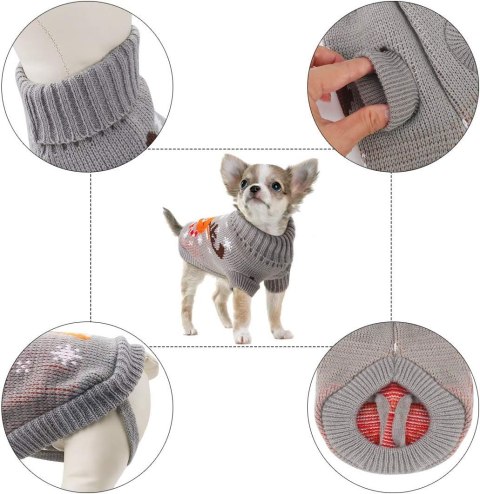 SWETER NA ZIME SWETEREK ŚWIĄTECZNY BLUZA UBRANKO DLA PSA KOTA SZARY M