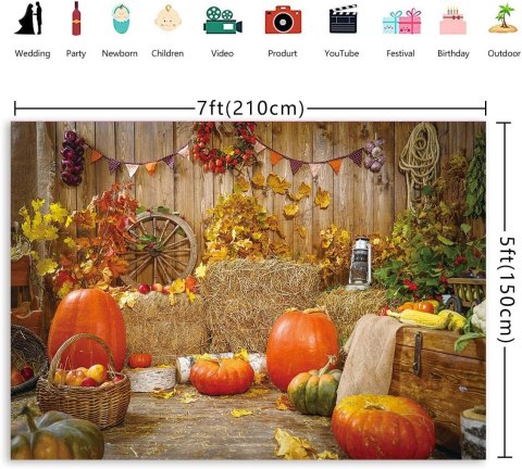 TŁO WINYLOWE FOTOGRAFICZNE 2,1x1,5m JESIEŃ DYNIE POKÓJ SIANO DREWNO LIŚCIE TŁO WINYLOWE FOTOGRAFICZNE 2,1x1,5m JESIEŃ DYNIE POKÓJ SIANO DREWNO LIŚCIE