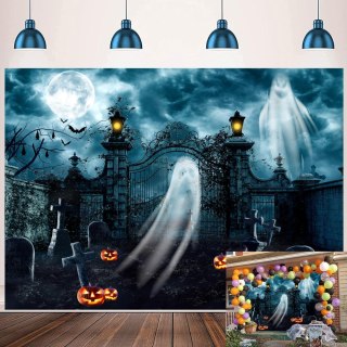 TŁO WINYLOWE FOTOGRAFICZNE 2,4x1,8m HALLOWEEN CMENTARZ DYNIE DUCHY