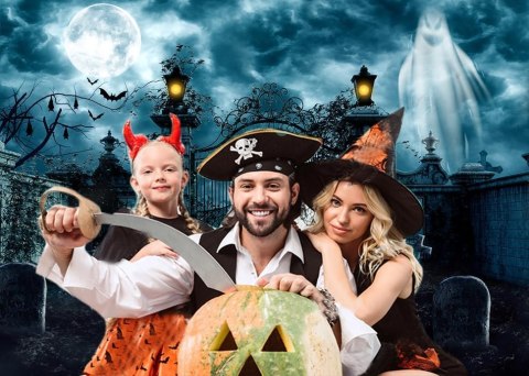 TŁO WINYLOWE FOTOGRAFICZNE 2,4x1,8m HALLOWEEN CMENTARZ DYNIE DUCHY TŁO WINYLOWE FOTOGRAFICZNE 2,4x1,8m HALLOWEEN CMENTARZ DYNIE DUCHY