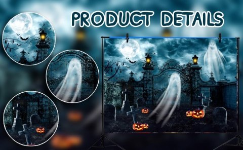 TŁO WINYLOWE FOTOGRAFICZNE 2,4x1,8m HALLOWEEN CMENTARZ DYNIE DUCHY TŁO WINYLOWE FOTOGRAFICZNE 2,4x1,8m HALLOWEEN CMENTARZ DYNIE DUCHY