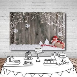 TŁO WINYLOWE FOTOGRAFICZNE 240x180cm BOŻE NARODZENIE BRĄZ DREWNO BOMBKI