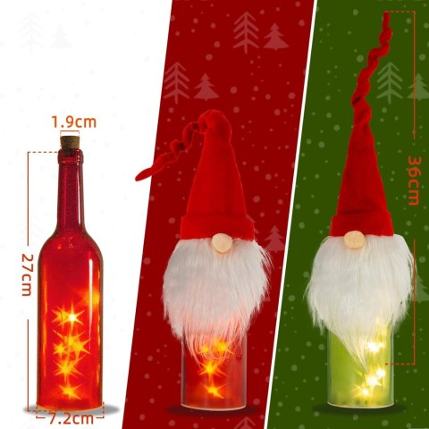 2x BUTELKA LED OZDOBNA BOŻE NARODZENIE CZERWONA ZŁOTA NA PREZENT KRASNALE