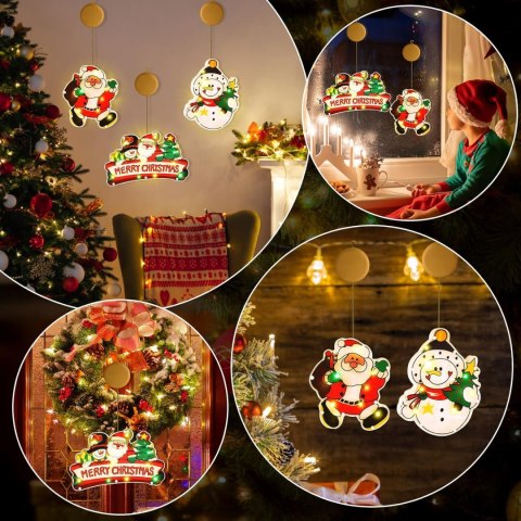 3x LAMPKA NA OKNO ŚWIĘTA BOŻEGO NARODZENIA KOLOROWE LED NA BATERIE