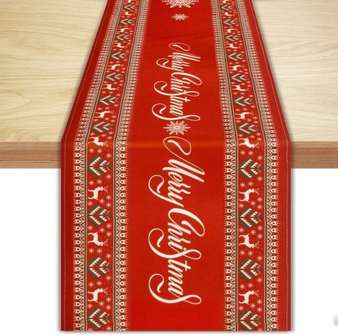 BIEŻNIK ŚWIĄTECZNY NA STÓŁ ŁAWĘ 33x183cm BOŻE NARODZENIE CZERWONY ŚWIĘTA BIEŻNIK ŚWIĄTECZNY NA STÓŁ ŁAWĘ 33x183cm BOŻE NARODZENIE CZERWONY ŚWIĘTA