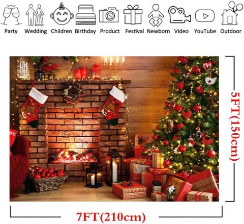TŁO WINYLOWE FOTOGRAFICZNE 210x150cm BOŻE NARODZENIE CHOINKA KOMINEK TŁO WINYLOWE FOTOGRAFICZNE 210x150cm BOŻE NARODZENIE CHOINKA KOMINEK