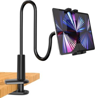 UCHWYT NA BIURKO ALUMINIOWY CZARNY DO TELEFONU TABLETU 4-12,9" 360°