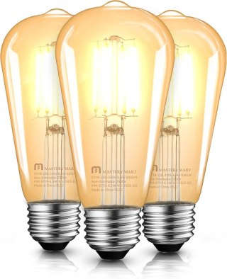 3x ŻARÓWKA E27 ST64 6,5W=40W EDISON VINTAGE 2500K 650lm CIEPŁA BIEL