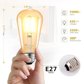 3x ŻARÓWKA E27 ST64 6,5W=40W EDISON VINTAGE 2500K 650lm CIEPŁA BIEL