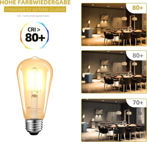 3x ŻARÓWKA E27 ST64 6,5W=40W EDISON VINTAGE 2500K 650lm CIEPŁA BIEL