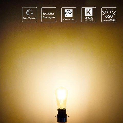 3x ŻARÓWKA E27 ST64 6,5W=40W EDISON VINTAGE 2500K 650lm CIEPŁA BIEL