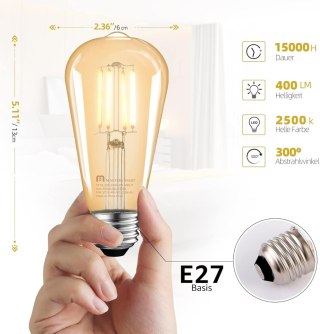 6x ŻARÓWKA E27 ST64 4W=25W EDISON VINTAGE 2500K 400lm CIEPŁA BIEL