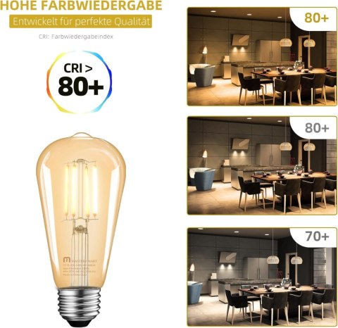 6x ŻARÓWKA E27 ST64 4W=25W EDISON VINTAGE 2500K 400lm CIEPŁA BIEL 6x ŻARÓWKA E27 ST64 4W=25W EDISON VINTAGE 2500K 400lm CIEPŁA BIEL